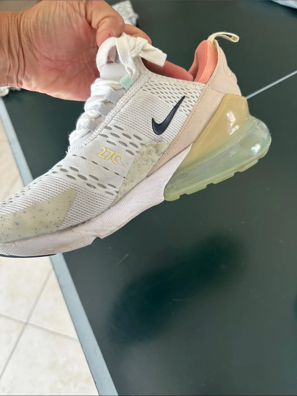 Nike Air Max 270 Cream Sneakers with Coral Lining and Pastel Accents